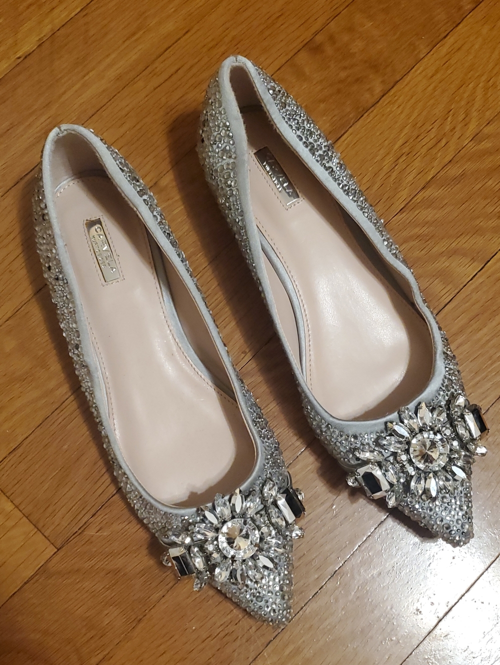 Kurt Geiger Silver Crystal Embellished Pointed Flats